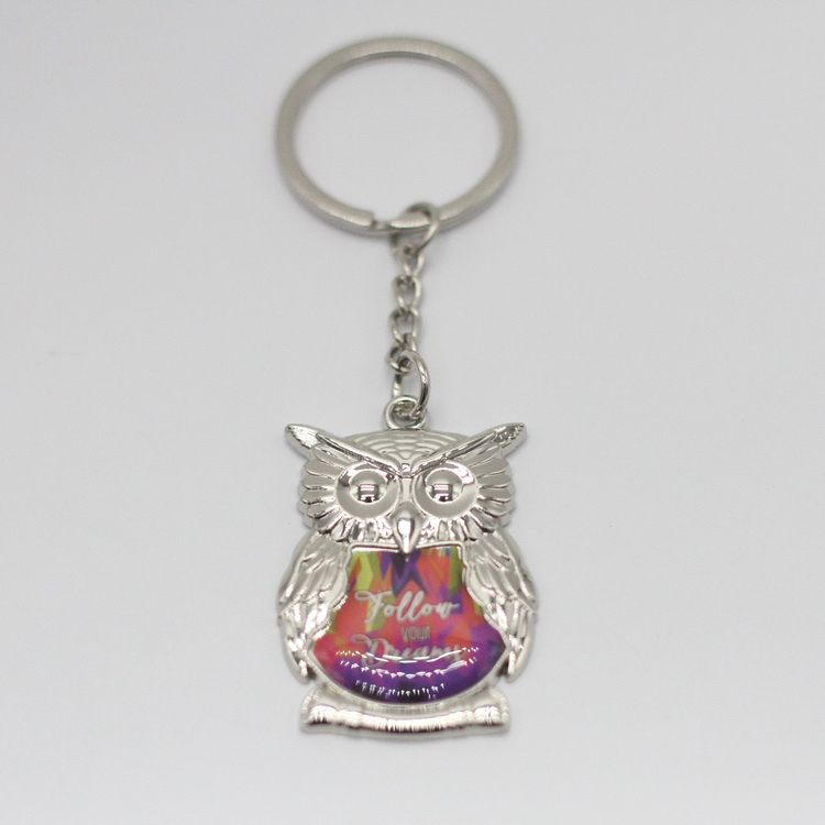 Custom Logo Metal Tourist Souvenir Smart Rhinestone Owl Key Chains Bird Owl Keychain