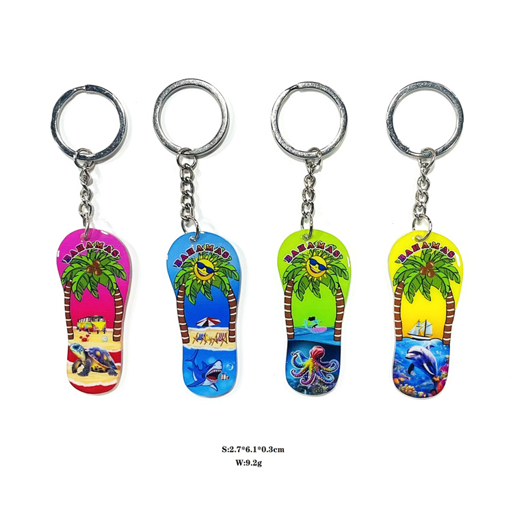 Custom Double Sided Printing Epoxy Acrylic Beach Flamingo Bahamas Souvenir Keychain