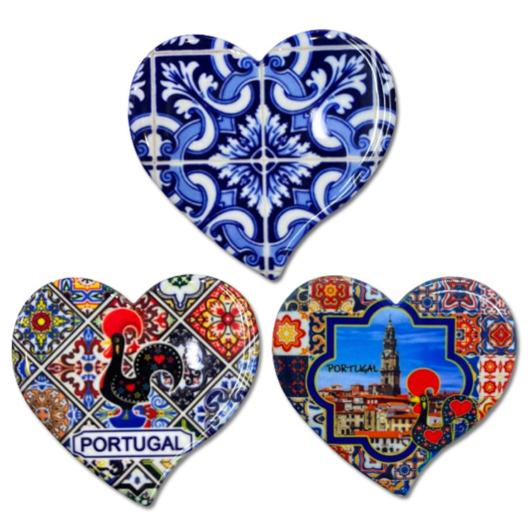 Custom Printing Tourist Souvenir Portugal Fridge Magnet Ceramic Heart Magnet