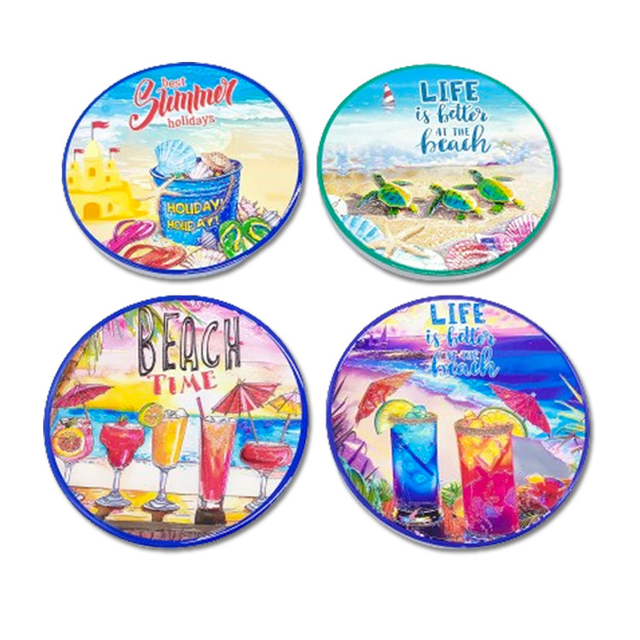 Factory Price Custom 3D Embossed Printing Personalized Drink Beer Ceramic Tourist Souvenir Beach Ocean Wave Coasters