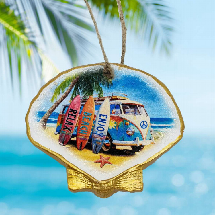 Custom Printing Resin Beach Christmas Hanging Oyster Shell Ornament