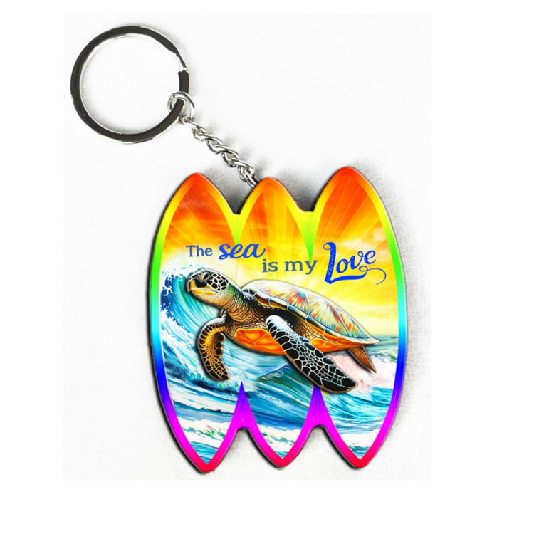 Factory Custom Logo Epoxy MDF Keychain Surfboard Turtle Beach Souvenir Wooden Keyrings