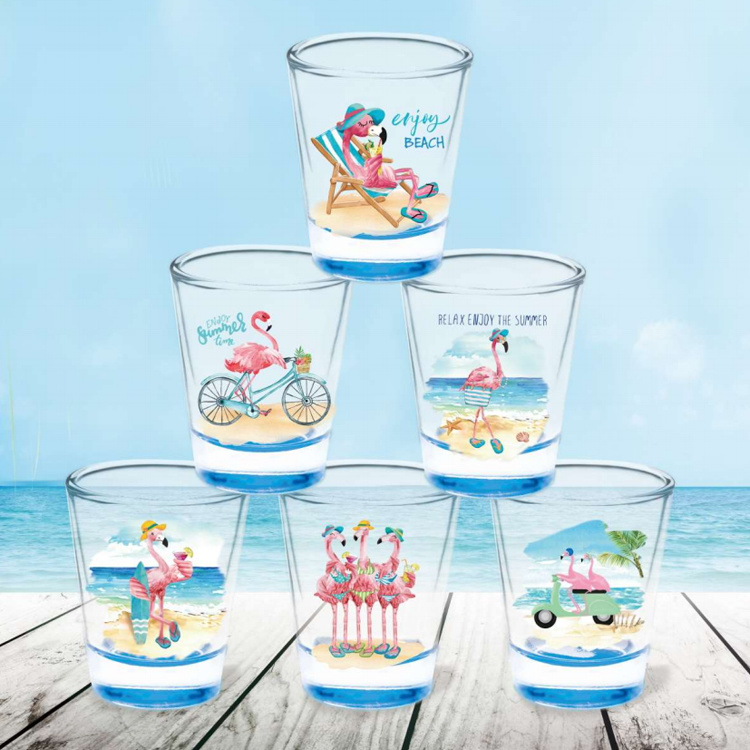 Custom Logo Text Ocean Island Seaside Beach Souvenir Blue Animal Shot Glasses with Box