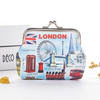 Custom Print Logo Kiss Lock PU Leather Coin Wallet London Souvenir Coin Purse