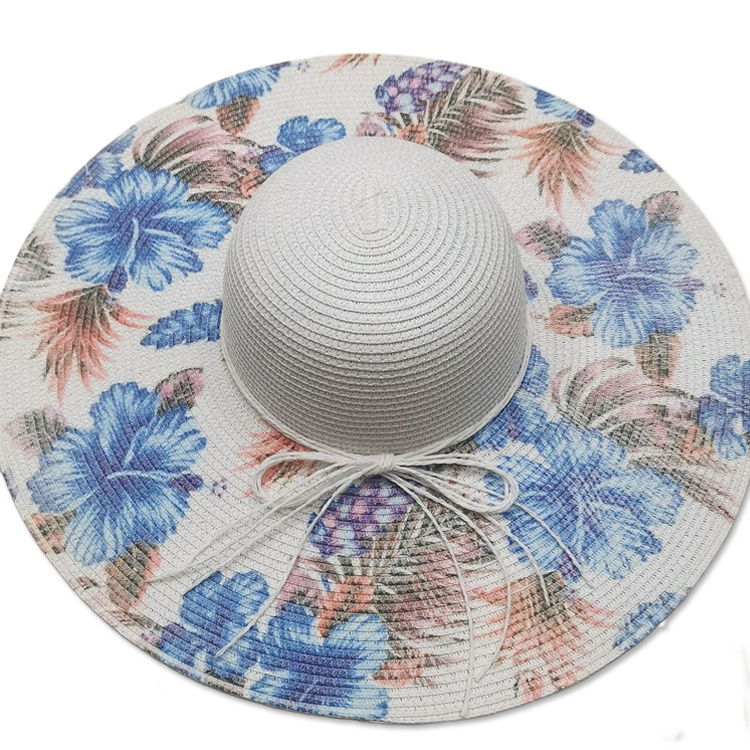 Custom Pattern Print Fashion Panama Tropical Island Straw Hat Lady Summer Beach Sun Floppy Wide Brim Straw Hats