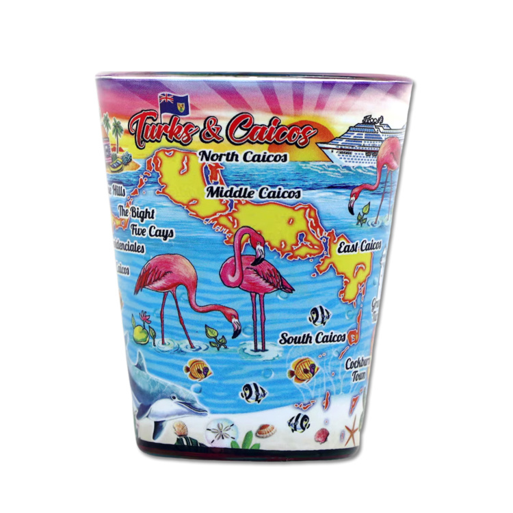 Factory Custom Logo 1.5 Ounce Caribbean Map Design Shot Glass Souvenir Turks an Caicos Shot Glasses