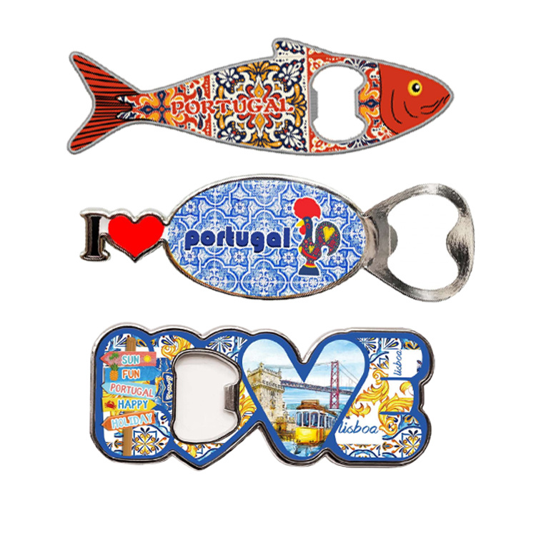 Factory Custom Logo Zinc Alloy Metal Fish Shaped Bottle Opener Lisbon Souvenir Portugal Bottle Opener