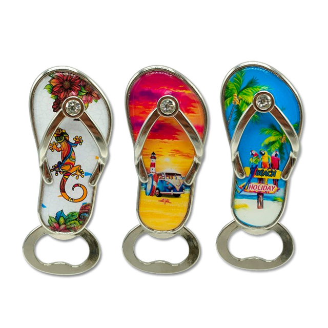 Factory Alloy Epoxy Tourist Souvenir Bottle Opener Customized Shape Logo Slippers Flip Flop Foot Bottle Opener