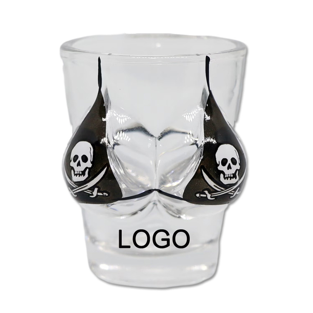 Custom Logo Pirate Sexy Woman Shaped Breast Bikini Glass Skull Boob Shot Glass for Souvenir