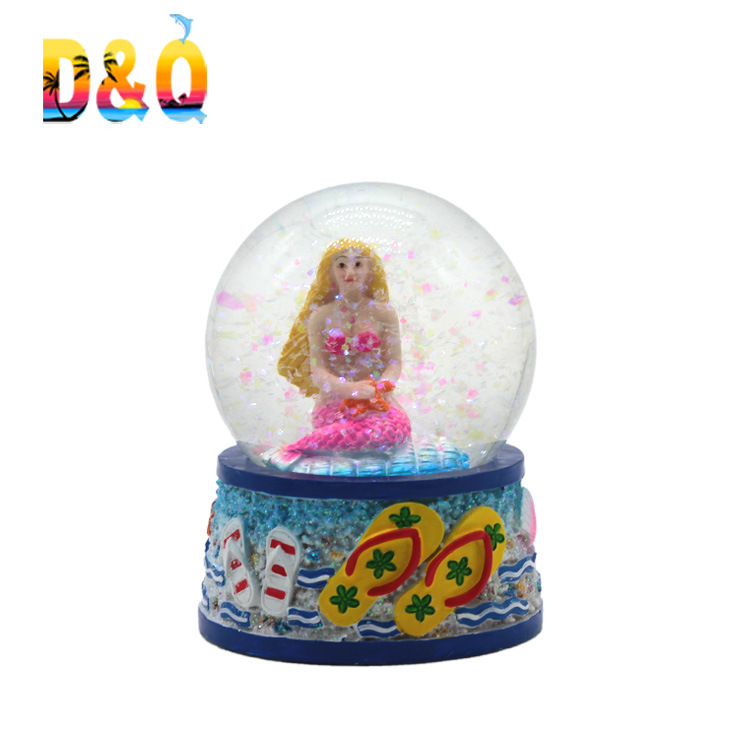 Custom Ocean Beach Souvenir Polyresin Mermaid Snow Globe