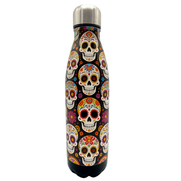 Customized Logo Travel Stainless Steel Day of the Dead Sugar Skull Head Tumbler Mexico Souvenir Skull Water Bottle