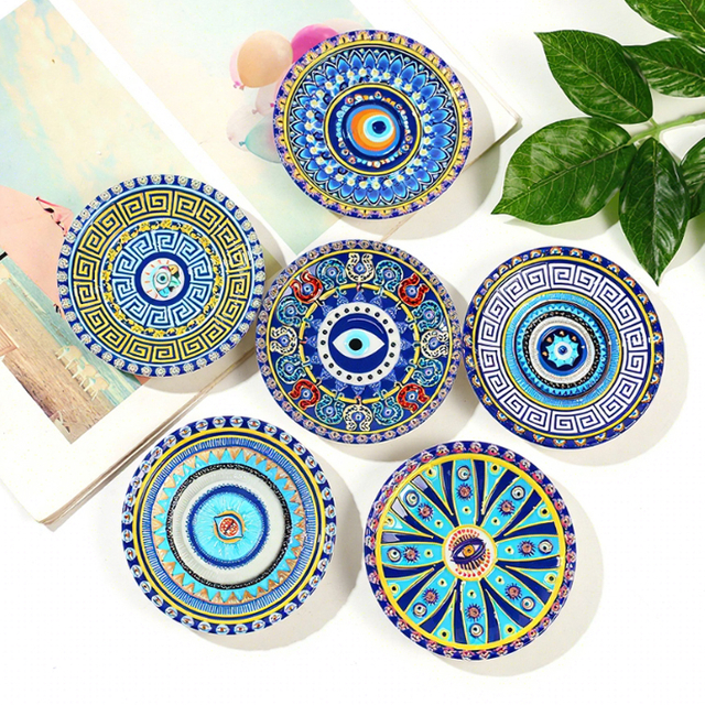 Round Shaped Plate Fridge Magnet Custom Printed Ceramic Magnets Evil Eye Souvenir Ceramic Fridge Magnet