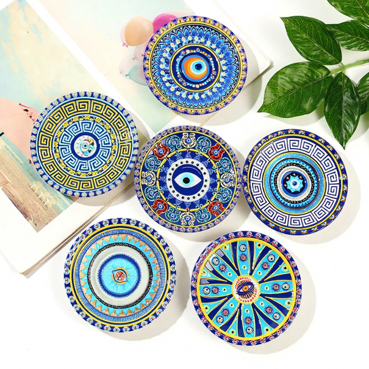 Round Shaped Plate Fridge Magnet Custom Printed Ceramic Magnets Evil Eye Souvenir Ceramic Fridge Magnet