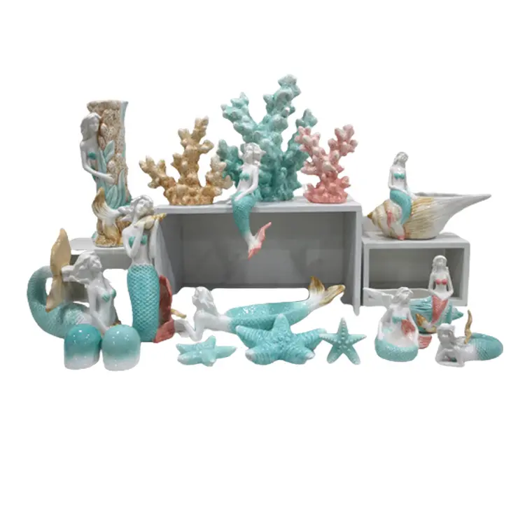 Wholesale Sea Animal Mermaid Coral Beach Ocean Style Ceramic Craft Home Decoration