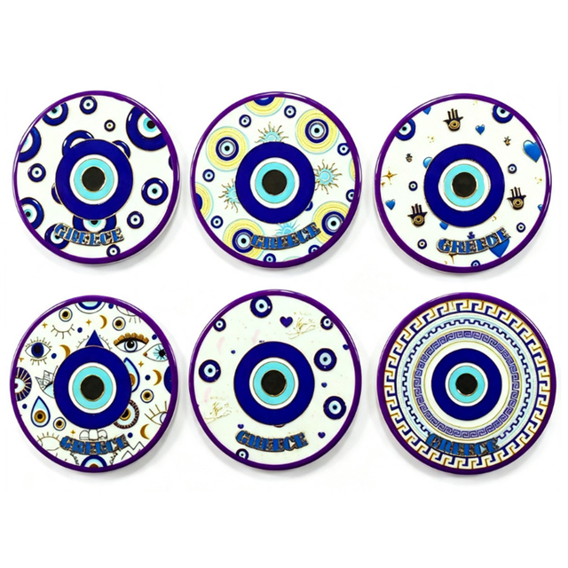Wholesale Home Decorative Evil Eye Souvenir Gift Ceramic Square Round Shape Evil Eye Coaster