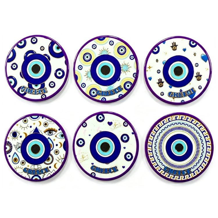 Wholesale Home Decorative Evil Eye Souvenir Gift Ceramic Square Round Shape Evil Eye Coaster