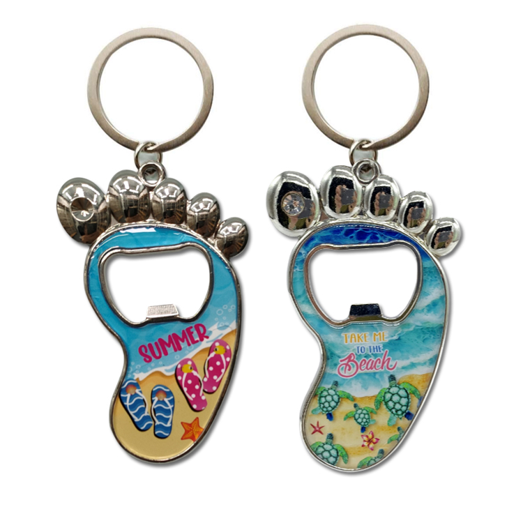 Custom Zinc Alloy Metal Flip Flop Keyring Epoxy Beach Souvenir Slipper Keychain