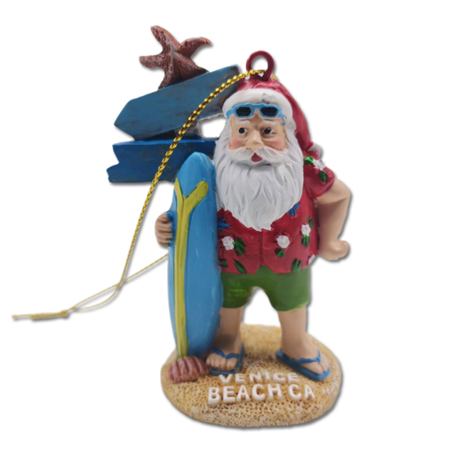 Custom Logo Hand Painted Resin Santa Claus Christmas Tree Hanging Venice Beach Souvenir Christmas Ornament