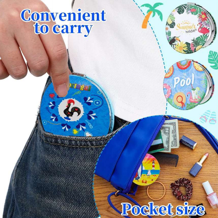 Custom Logo Women Travel Gift PU Leather Pocket Mirror Souvenir Mirror with Diamond