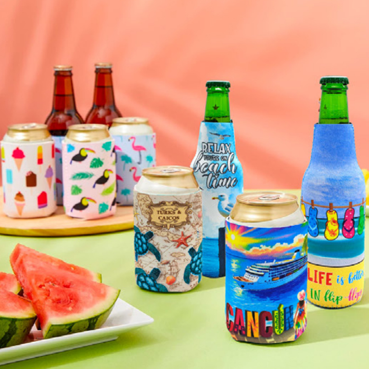 Custom Logo Printing Travel Souvenir Gift Turtle Beach Themed Stubby Holder Insulated Neoprene Beer Bottle Can Cooler Sleeve