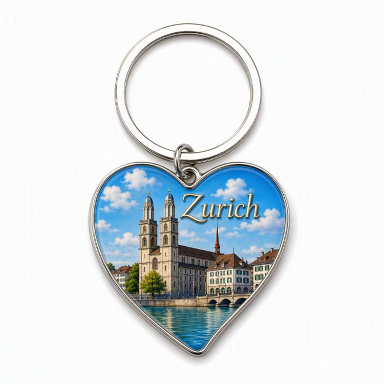 Custom Logo Tourist Souvenir Gift Metal Epoxy Zurich Switzerland Souvenir Keychain
