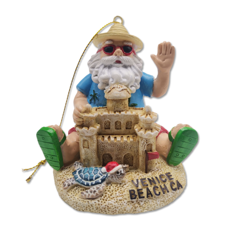 Custom Logo Hand Painted Resin Santa Claus Christmas Tree Hanging Venice Beach Souvenir Christmas Ornament
