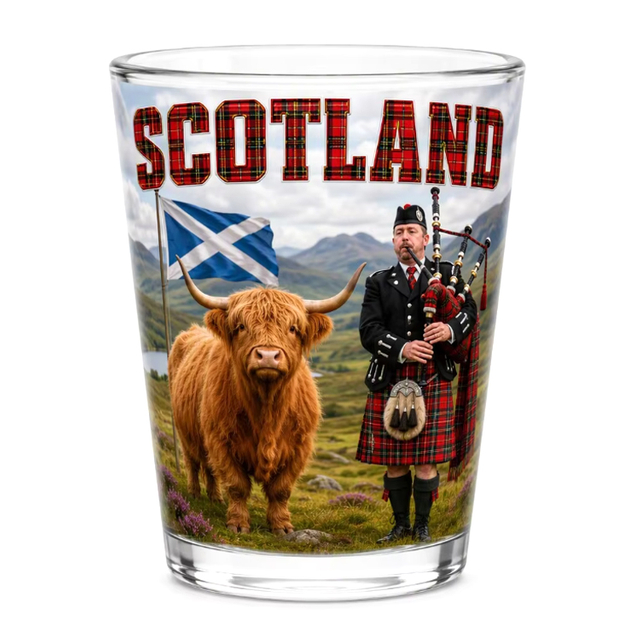 Factory Customized Logo Scottish Piper Shot Glass Highland Cow Scotland Souvenir Shot Glass