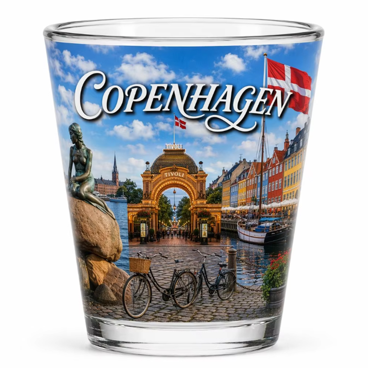 Customized OEM ODM Full Print Shot Glasses Souvenir Copenhagen Denmark Shot Glass