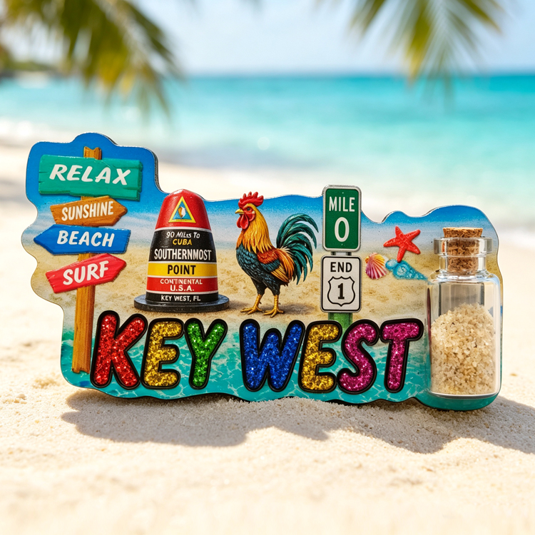 Custom Design Florida Zero Mile Keychain Metal Key West Souvenir Keychain