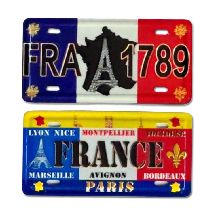 Custom Embossed 3D Printing Metal Magnet Souvenir Paris France License Plate Fridge Magnet