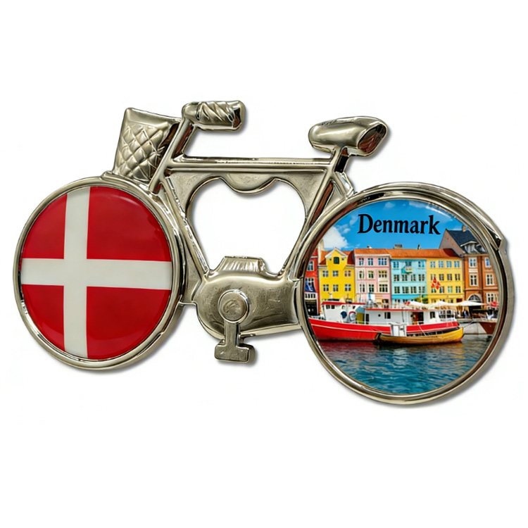 Customized Personalized Alloy Metal Copenhagen Denmark Bicycle Fridge Magnet Souvenir Copenhagen Denmark Bottle Opener