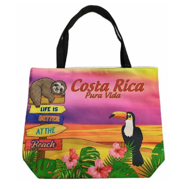 Custom Logo Printing Canvas Toucan Sloth Beach Tote Bag Costa Rica Souvenir Bag