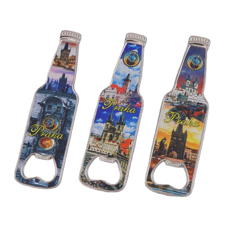 Custom Logo Design Tourist Souvenir Goid Foil Beer Bottle Opener Magnet Unique Bottle Opener