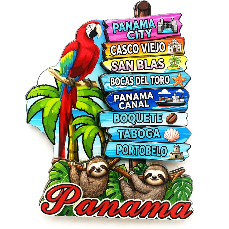 Customized logo Wood Parrot Cruise Ship Boat Panama Canal Souvenirs Fridge Magnet