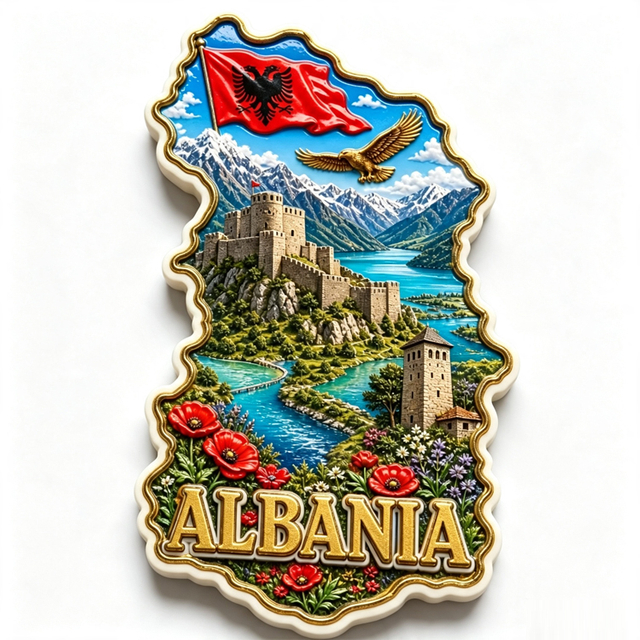 Custom logo Resin 3d Printing Albania Flag City Albania Souvenir Fridge Magnets
