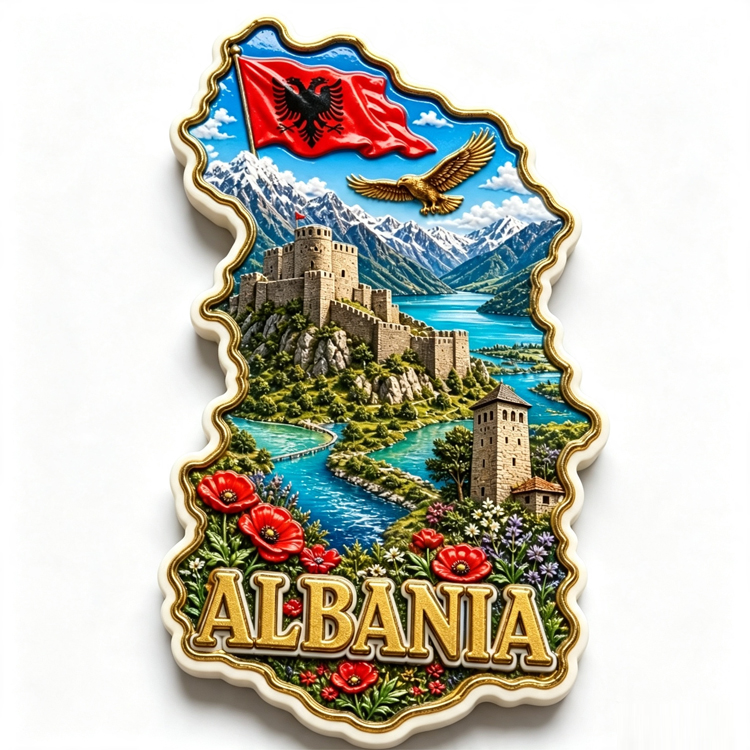Custom logo Resin 3d Printing Albania Flag City Albania Souvenir Fridge Magnets