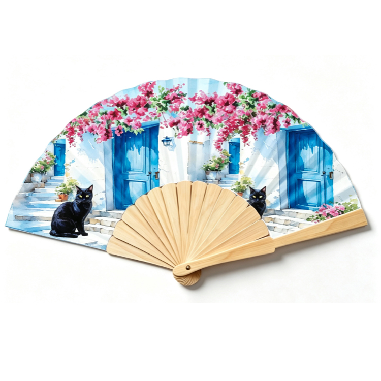 Customizable Hand Fans Greece Eco-Friendly Souvenir Personalized Bamboo Hand Fan