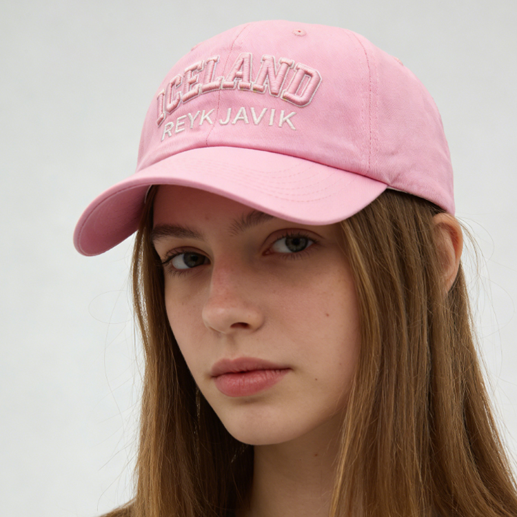 Custom 3D Embroidery Logo Fashion Country Reykjavik Iceland Souvenir Pink Baseball Cap