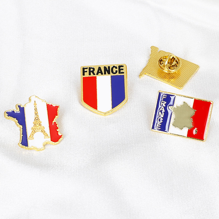 Custom logo Design Metal France Flag Brooch Enamel Souvenir France Pins Paris Pin