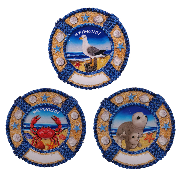 Custom Logo Design Resin Printing Seagull Seal Coastal Magnet Leba Poland Souvenirs Fridge Magnet