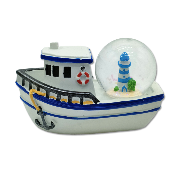 Custom Logo Caribbean Tourist Souvenir Water Globe Resin Cruise Ship Model Cruise Ship Snow Globe