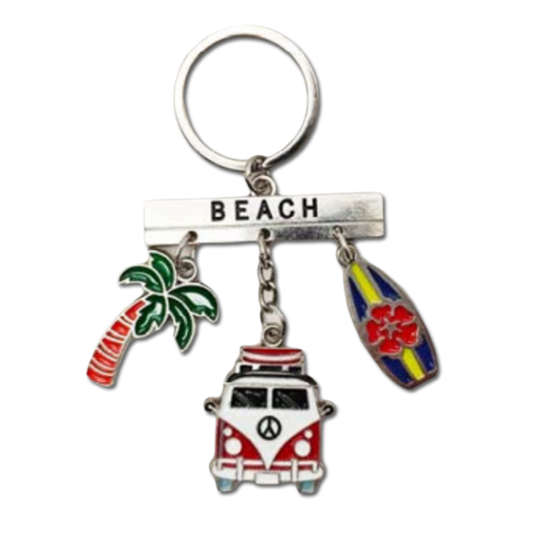 Custom logo Epoxy Metal Surfing Palm Tree Keyring Beach Souvenir Orlando Florida Keychains