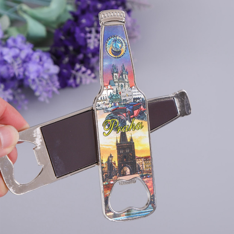Custom Logo Design Tourist Souvenir Goid Foil Beer Bottle Opener Magnet Unique Bottle Opener