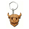Factory Custom logo Design Highland Cow Keyring Mdf Wood Scotland Souvenir Highland Cow Keychain