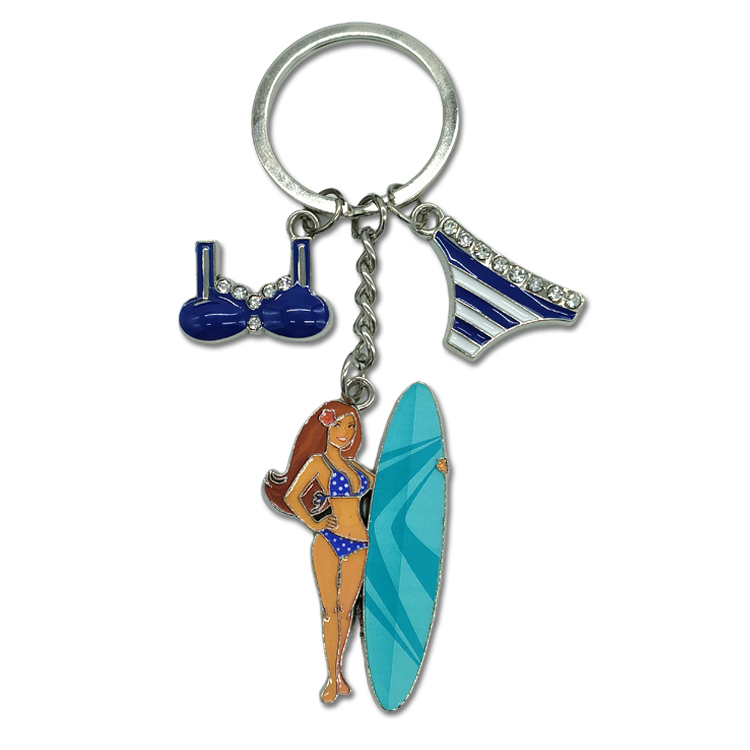 Custom Logo Metal Summer Vacation Keychain Surf Beach Souvenir Bikini Keyring