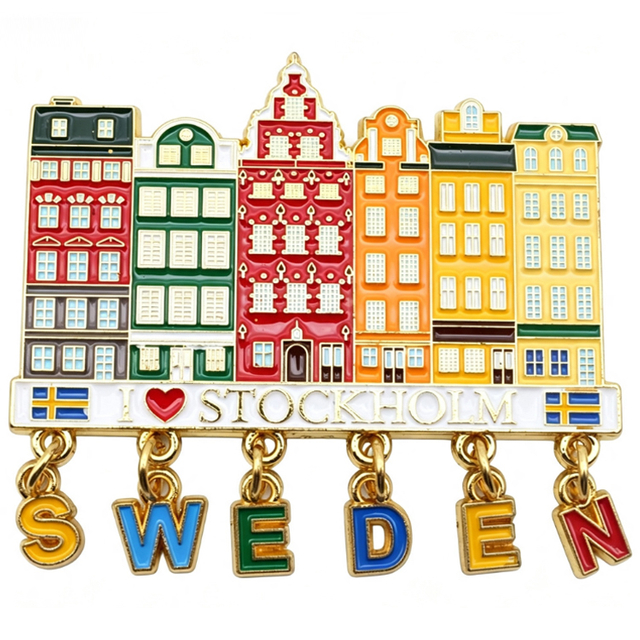 Custom Logo Design Building Design Charm Fridge Magnet Stockholm Sweden Souvenir Metal Fridge Magnet