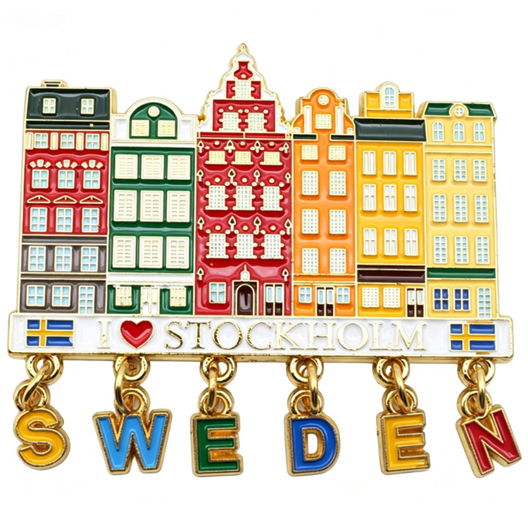 Custom Logo Design Building Design Charm Fridge Magnet Stockholm Sweden Souvenir Metal Fridge Magnet