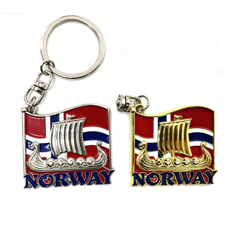 Custom Logo Design Norway Keyring Alloy Metal Oslo Norway Souvenir Keychain