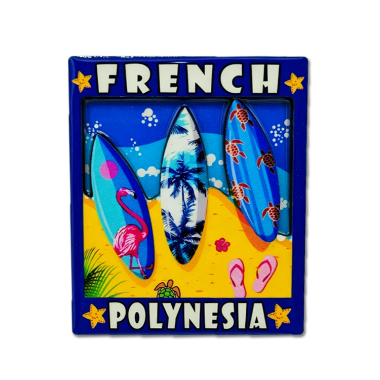 Customized Logo Epoxy MDF Wood Surfboard Shaped Magnet Classic Tahiti Souvenir French Polynesia Fridge Magnet