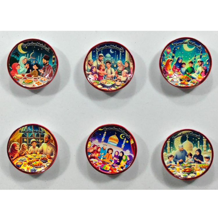 Custom Design Printing Round Shape Souvenir Gift Eid Mubarak Ramadan Fridge Magnet